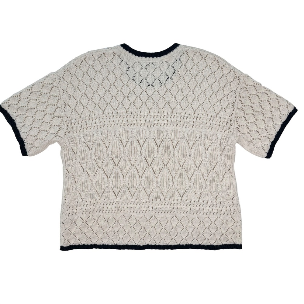 Splendid Honore Tipped Cotton Sweater Women M Cream Navy Pointelle Knit New - Picture 7 of 8